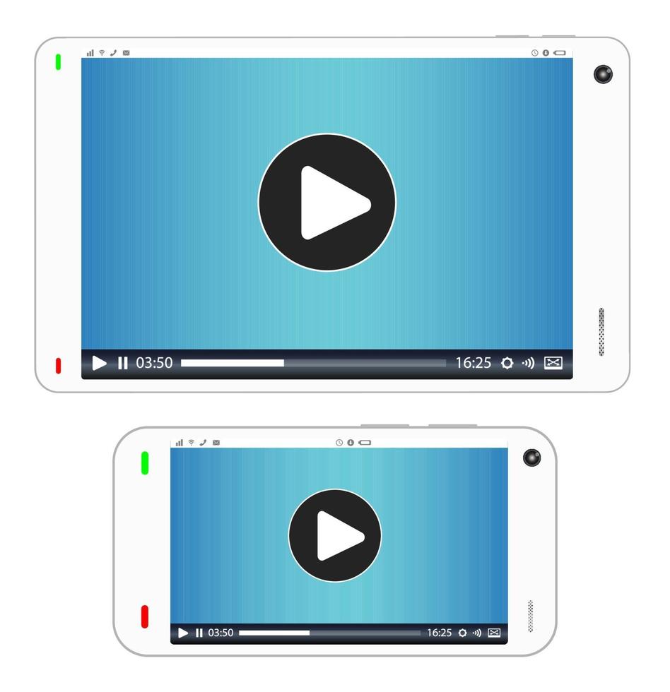 smartphone and tablet with media playing on a screen vector