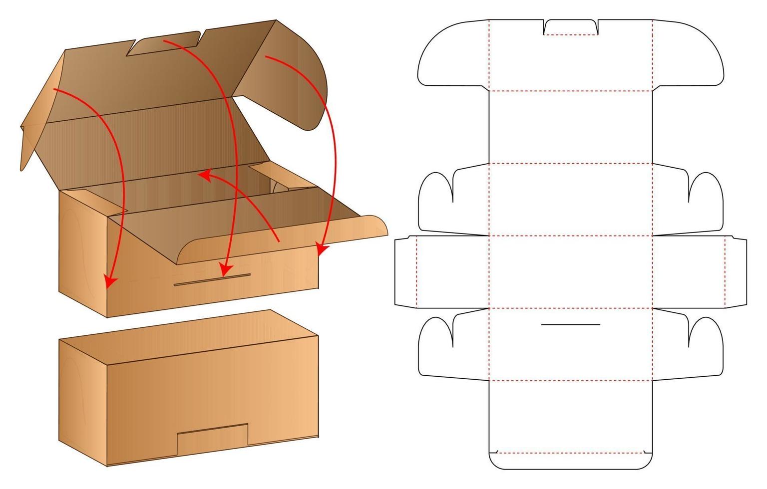 diseño de plantilla troquelada de embalaje de caja. Maqueta 3d vector