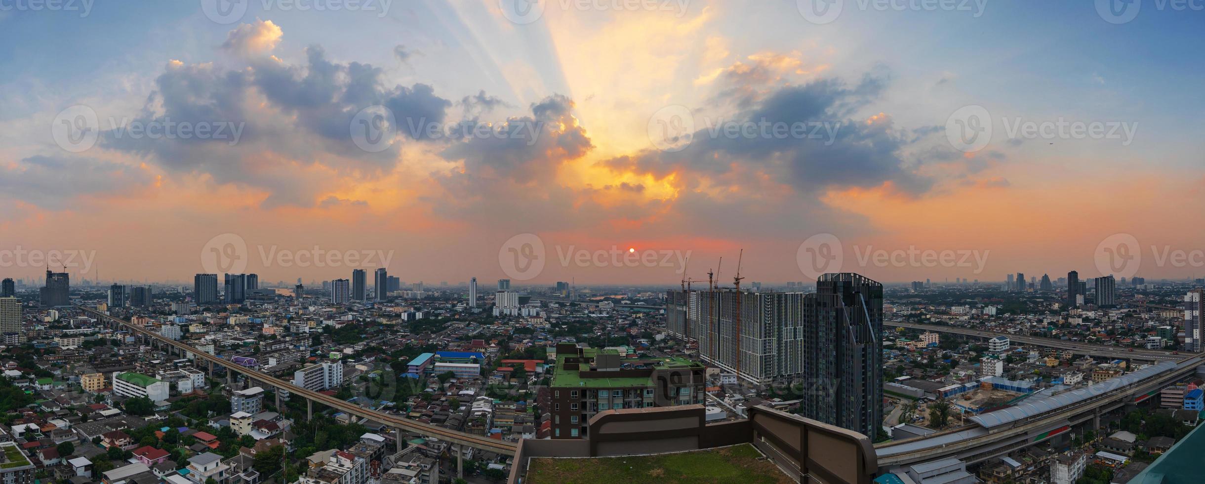 Panoramic view of Bangkok, Thailand at sunset photo