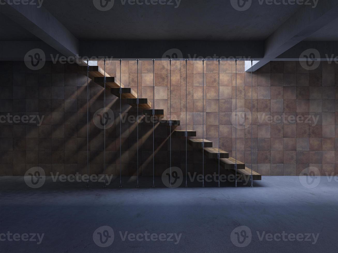 Representación 3D de la imagen de la escalera con sombra en la pared foto