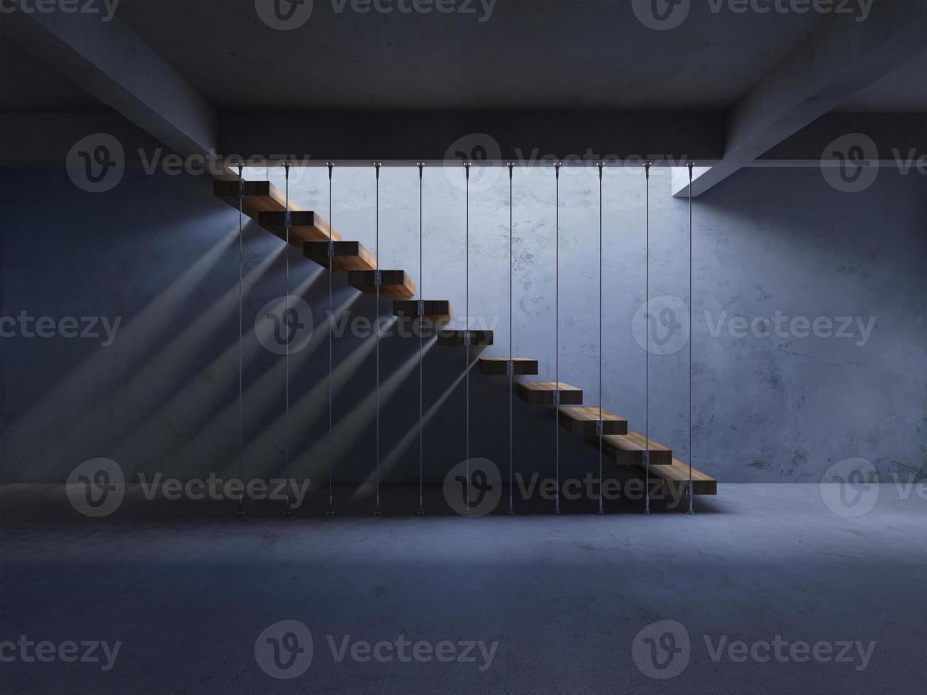 3d rendering image of stair with shadow on the wall photo