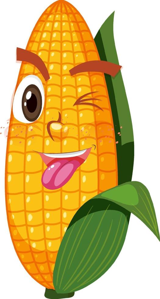Cute corn cartoon character with face expression on white background vector