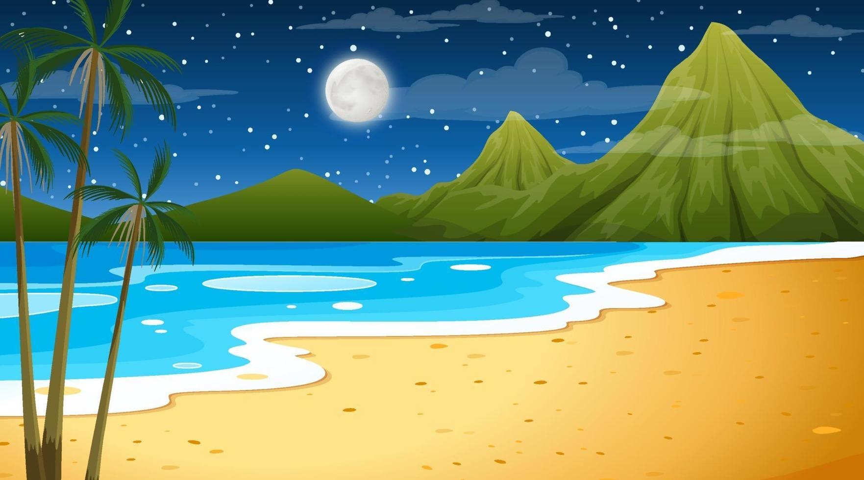 playa en la noche escena del paisaje con palmera vector