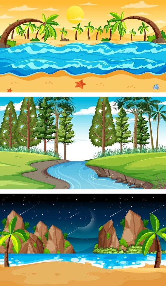 Set of different forest horizontal scenes in different times vector