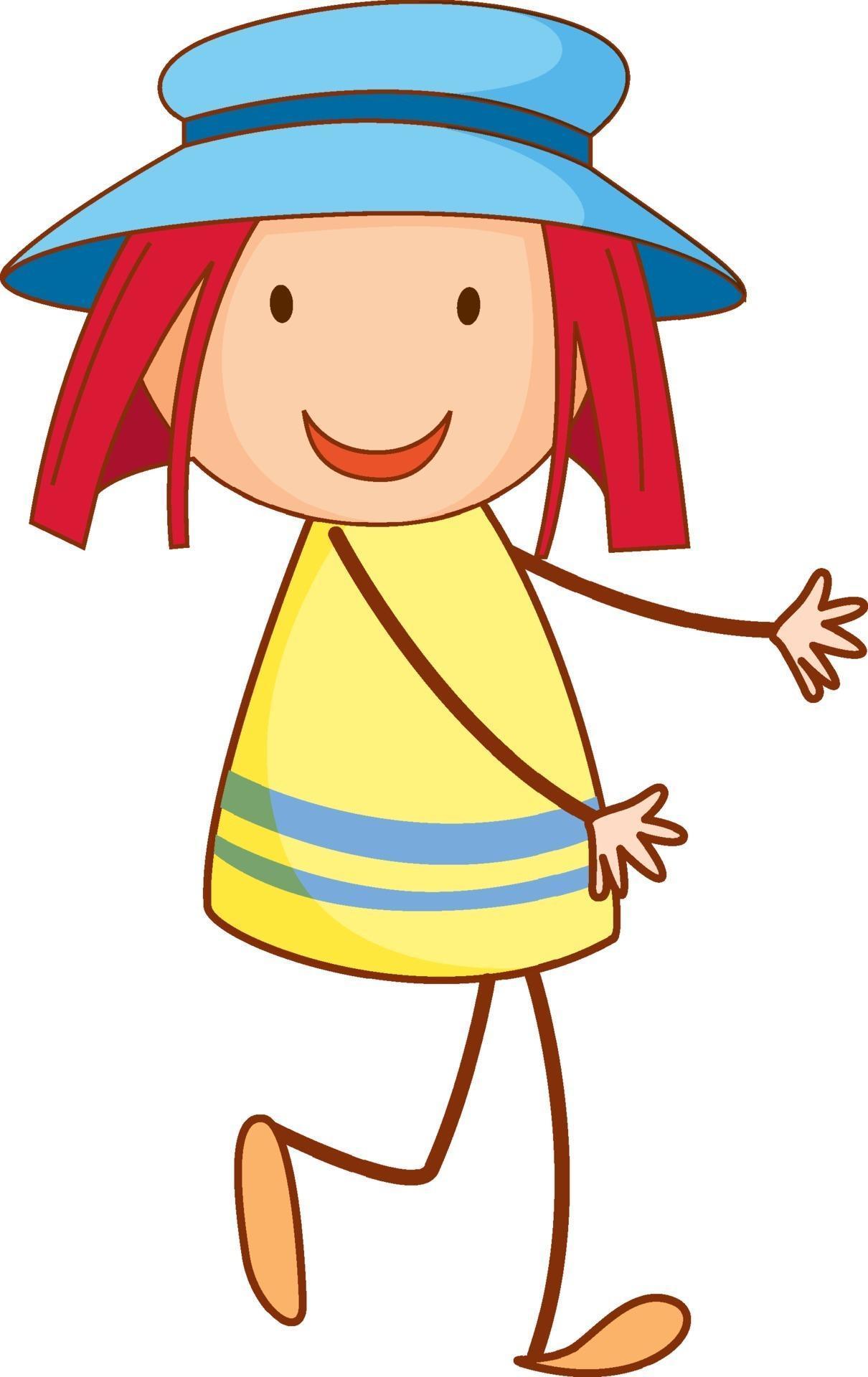 A girl wearing hat cartoon character in hand drawn doodle style 2306283