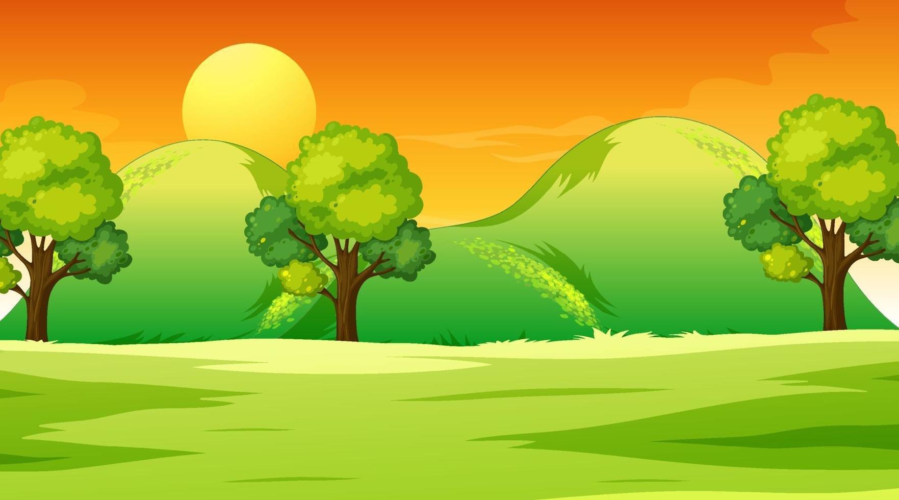 Blank meadow landscape scene at sunset time vector