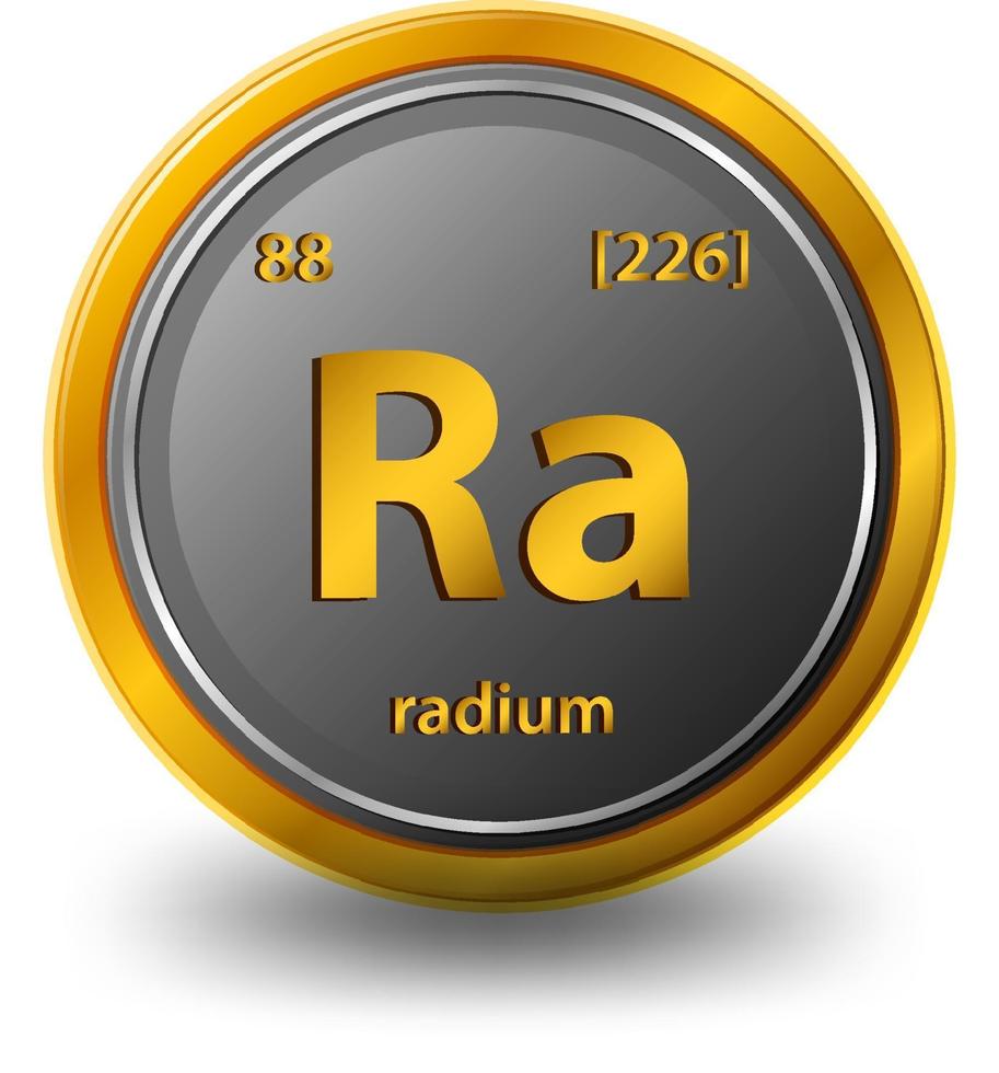 Radium chemical element Chemical symbol with atomic number and atomic mass vector