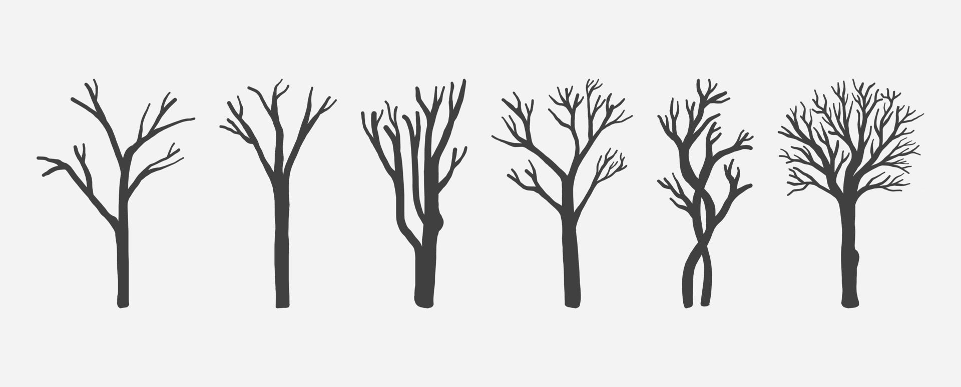 Set of naked trees silhouettes vector