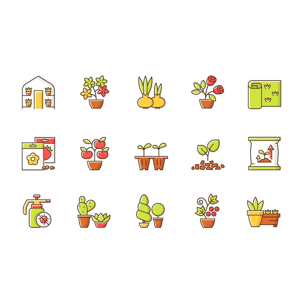 Conjunto de iconos de colores rgb de categorías de tienda de jardinería vector