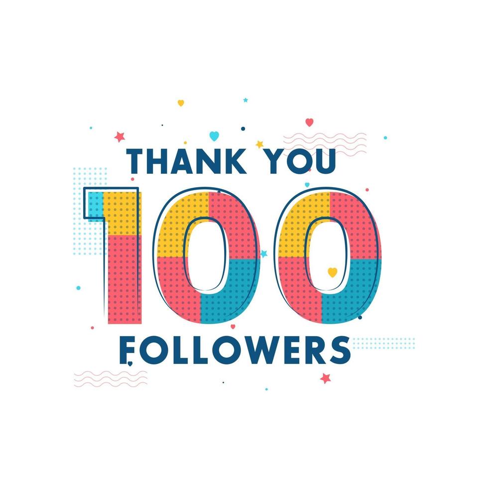 gracias celebración de 100 seguidores, tarjeta de felicitación para redes sociales. vector