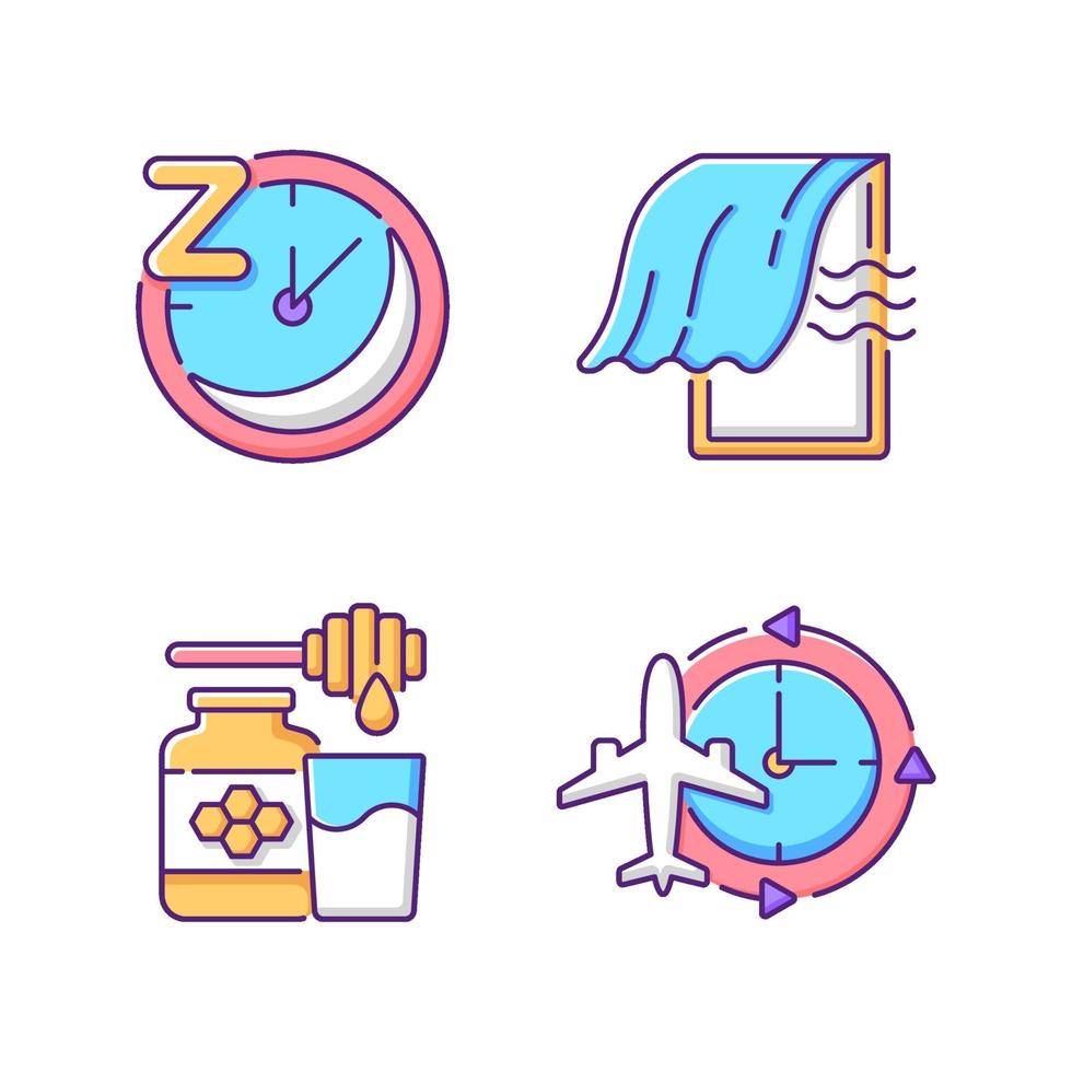 Recommendations to improve sleep RGB color icons set vector