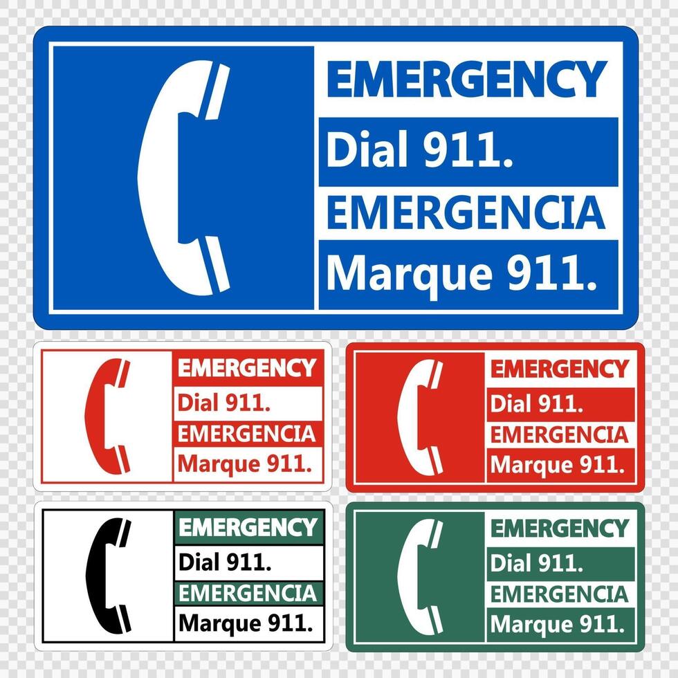 Bilingual Emergency Dial 911 Sign on transparent background vector