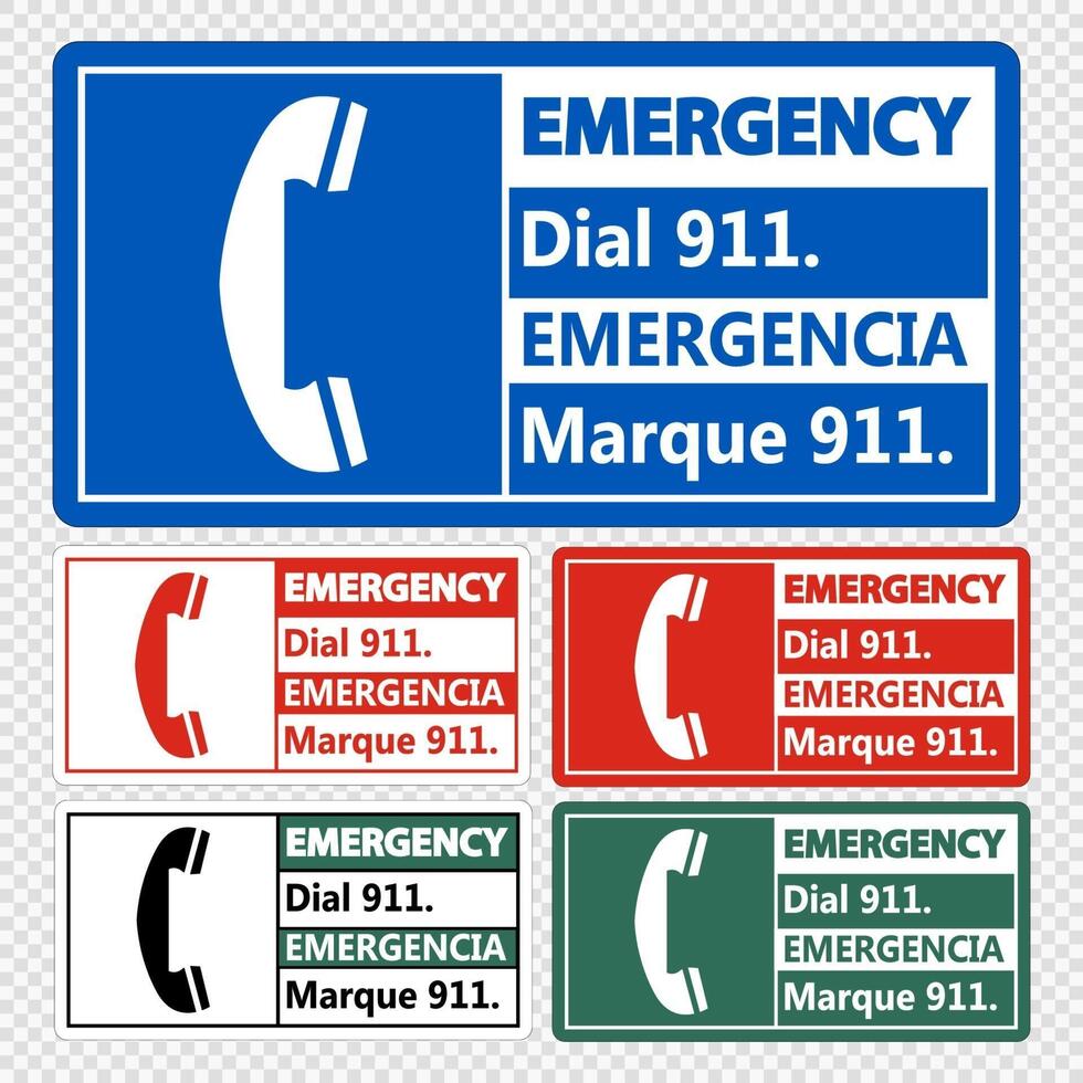 Marcado de emergencia bilingüe 911 firmar sobre fondo transparente vector