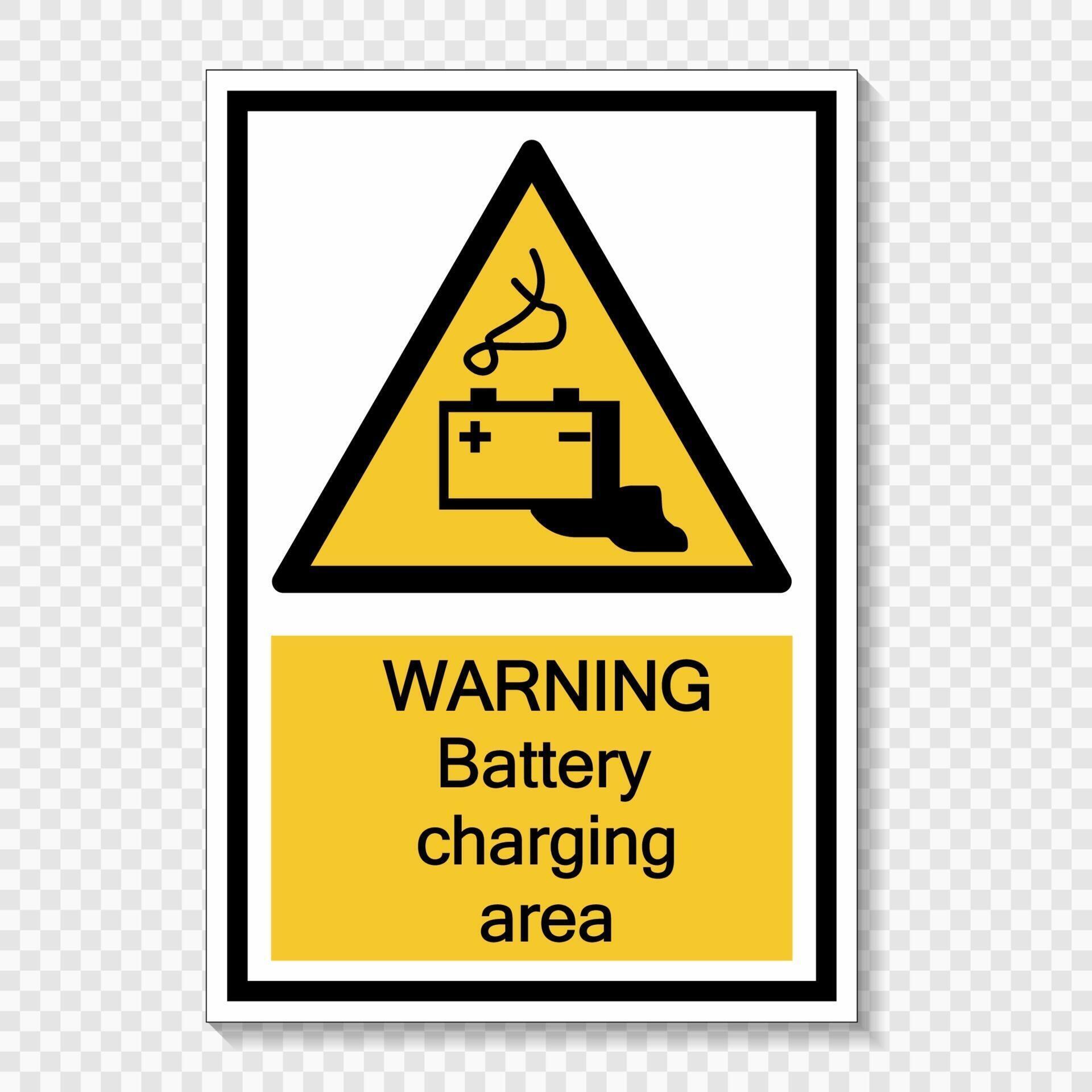symbol warning battery charging area Sign label on transparent