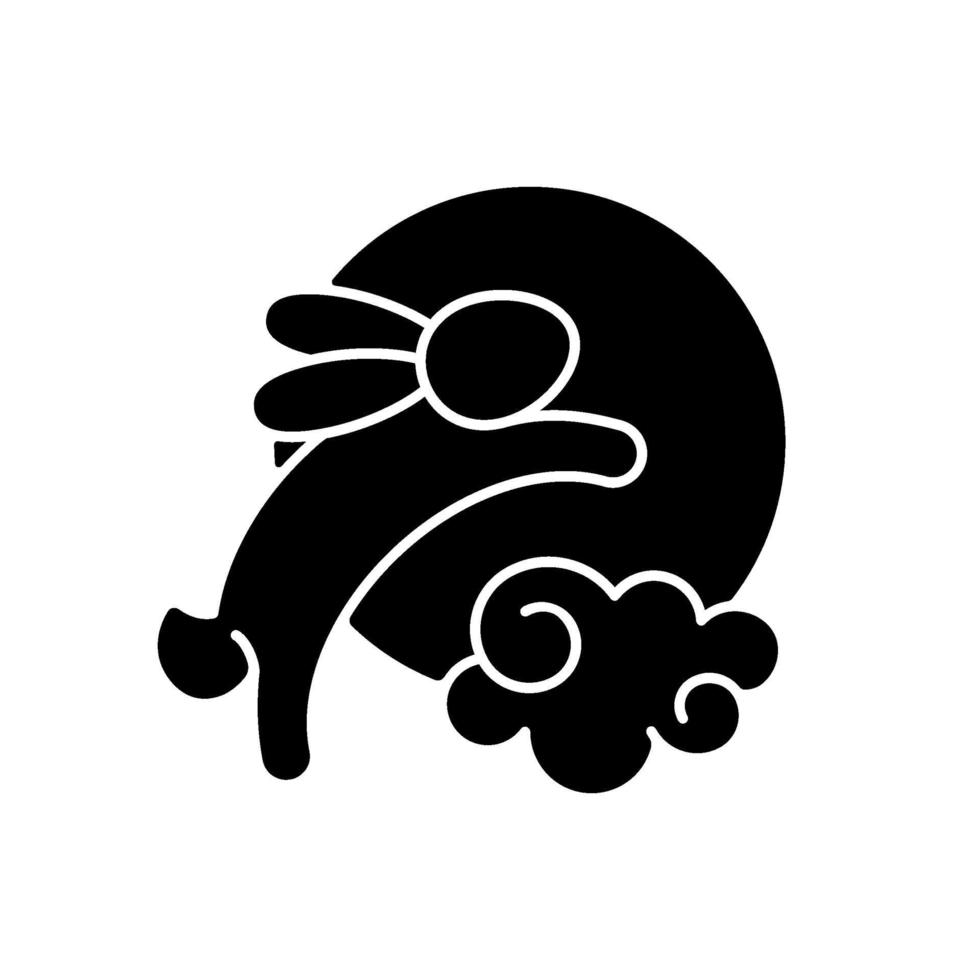 Rabbits and moon black glyph icon vector