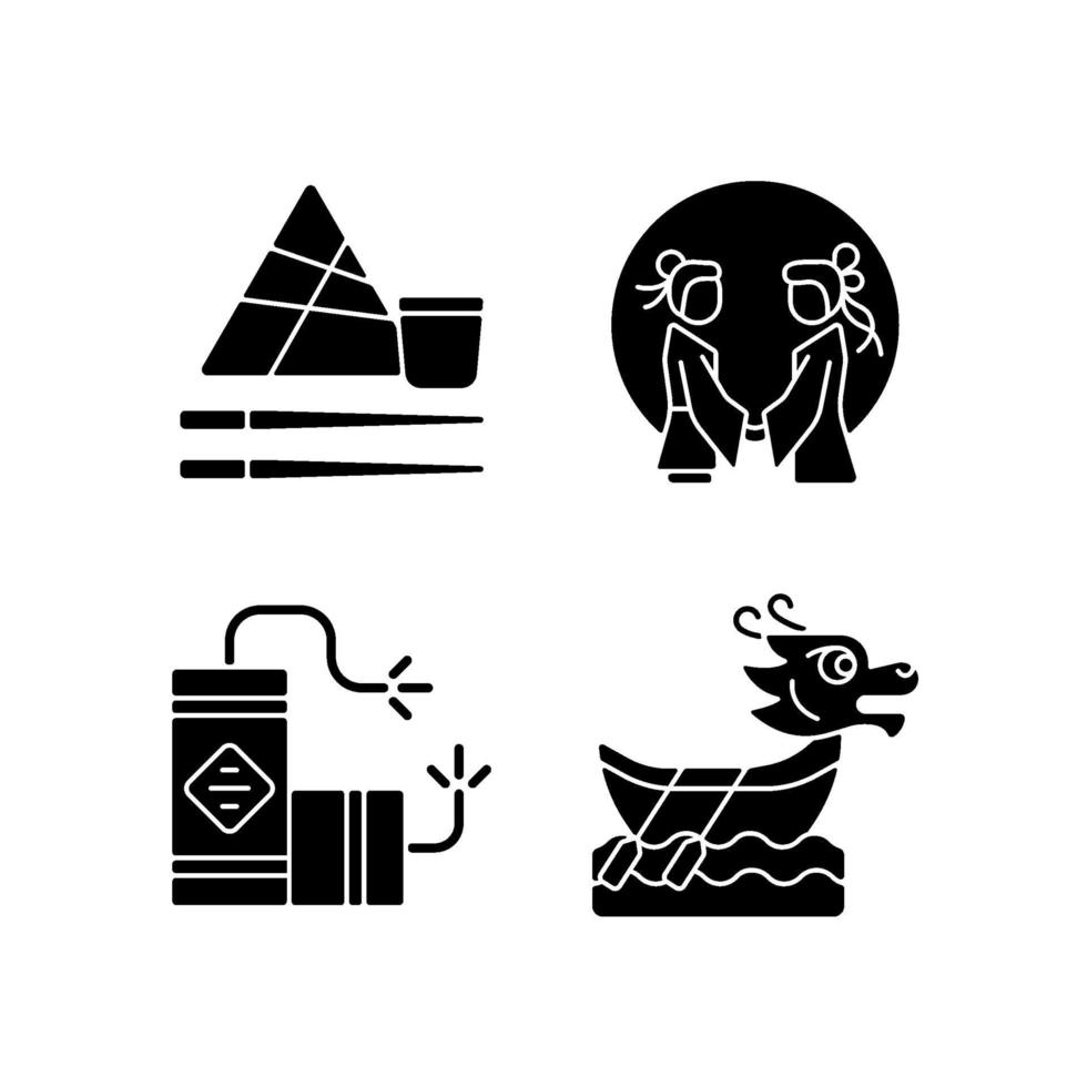 China national holidays black glyph icons set on white space vector