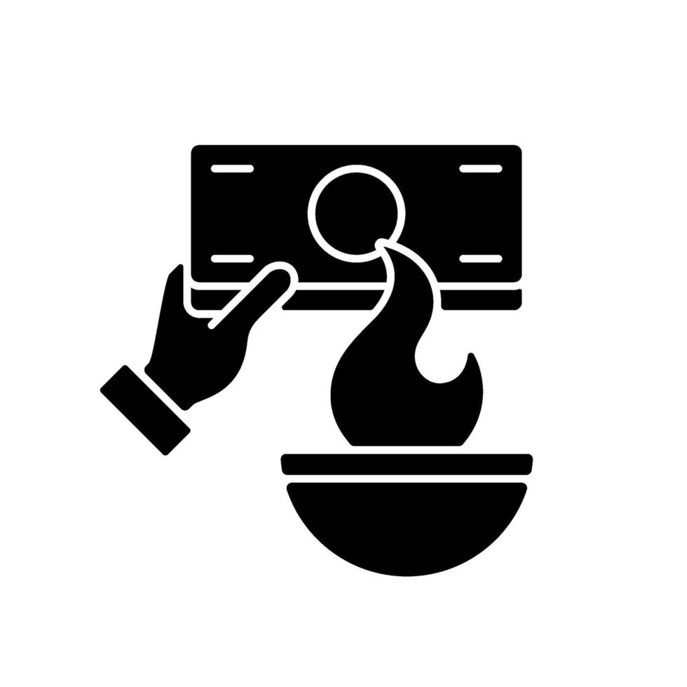 Burning money black glyph icon vector