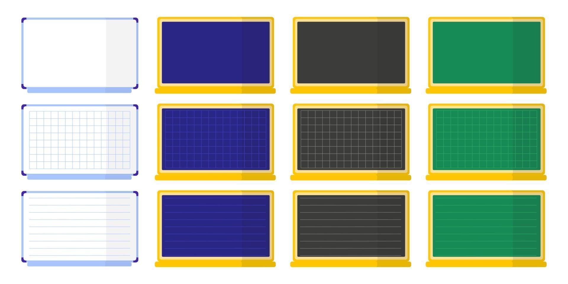 Set of vector cartoon illustrations with school blackboards on white background.