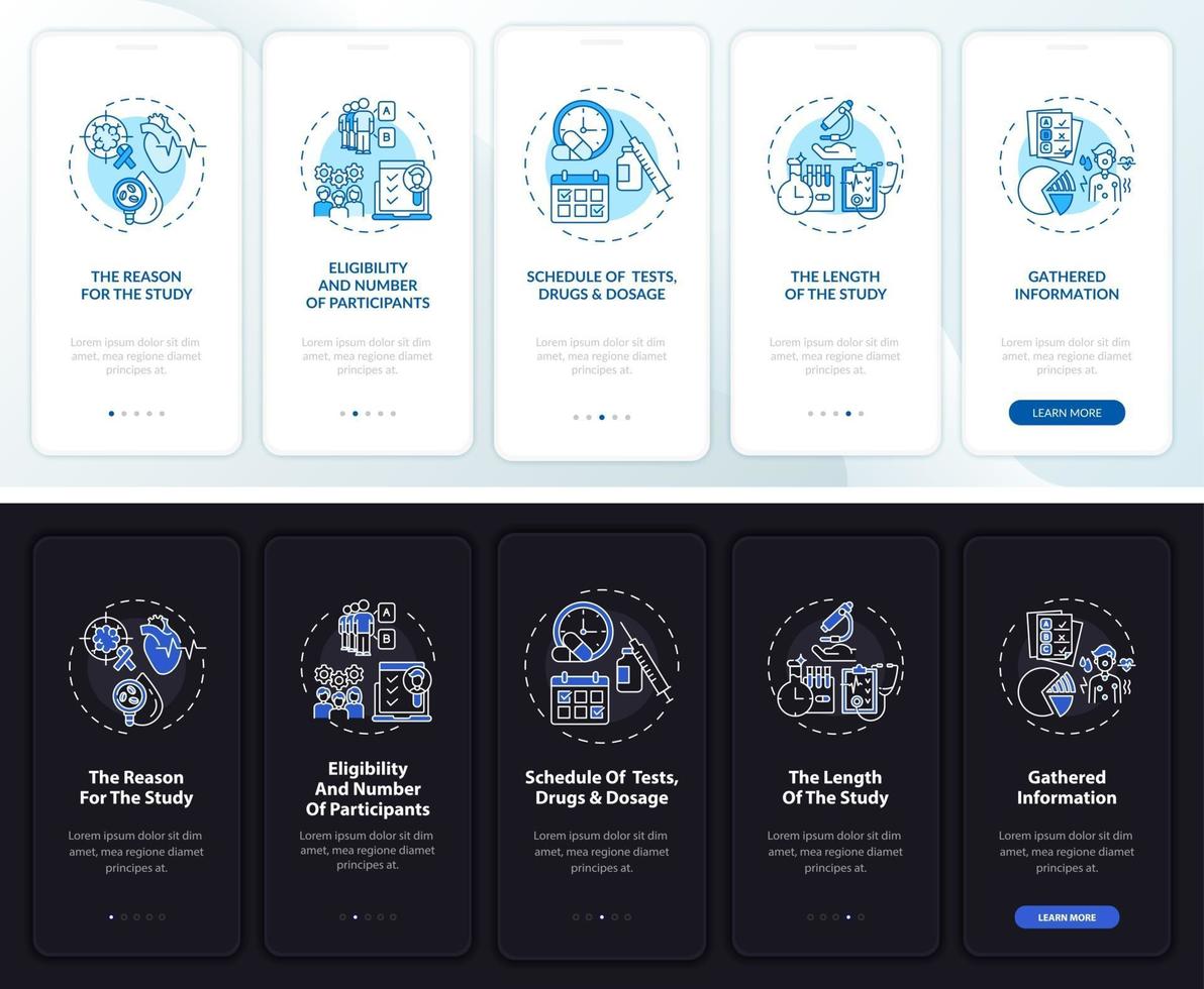 Study data onboarding mobile app page screen with concepts vector