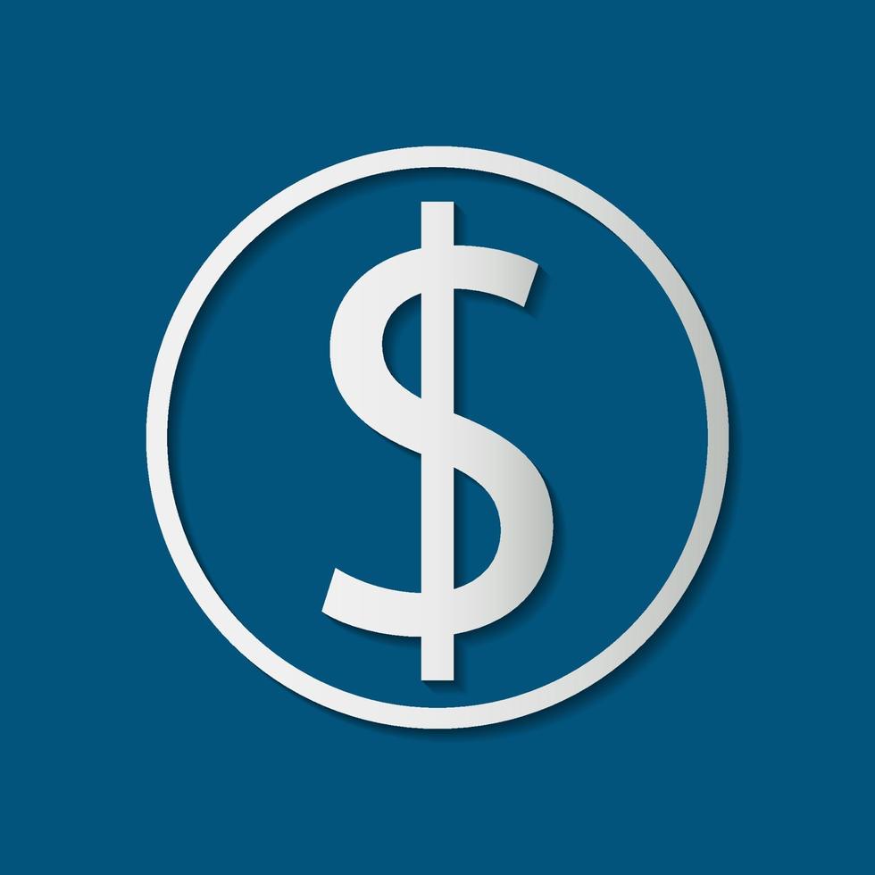 Símbolo de moneda dólar icono blanco sobre fondo de sombra ilustración vectorial. vector