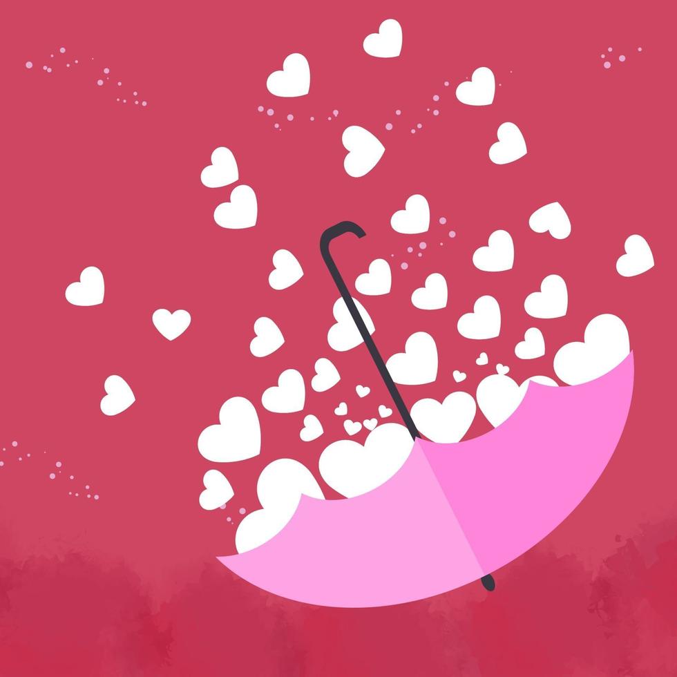 El corazón blanco está en un hermoso paraguas rosa sobre fondo rosa. para la tarjeta de felicitación del día de San Valentín. vector
