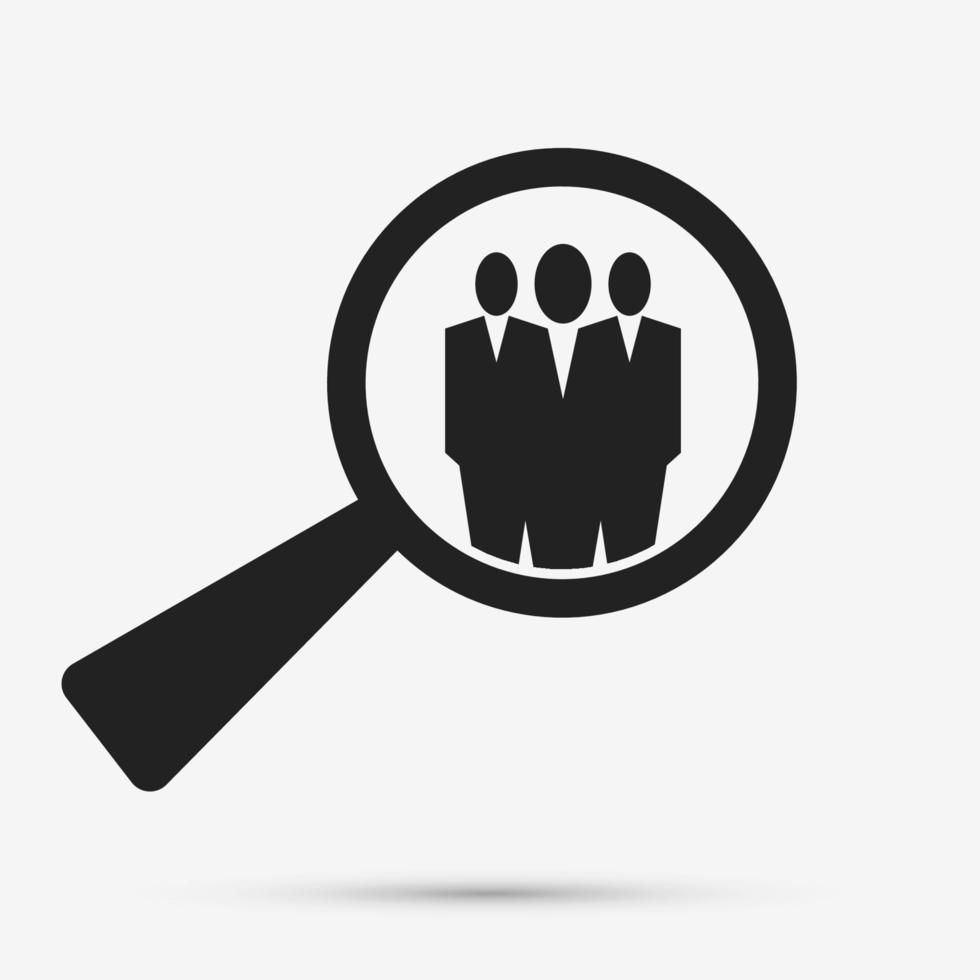 Magnifying glass black,Search for employees,Office business people icon,three men wearing a suits.vector illustration vector