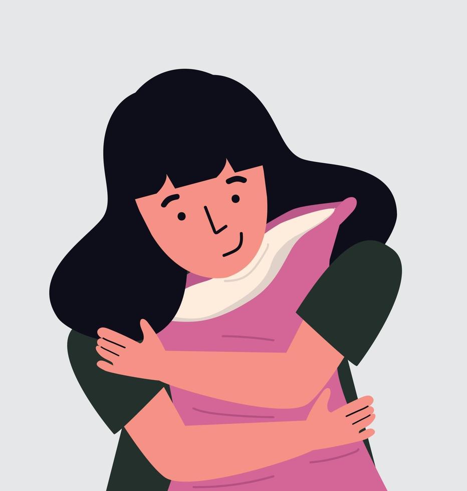 Sleeping woman hugs a pillow vector