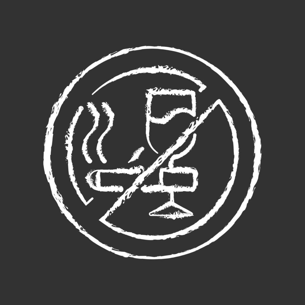 No alcohol and cigarettes chalk white icon on black background vector