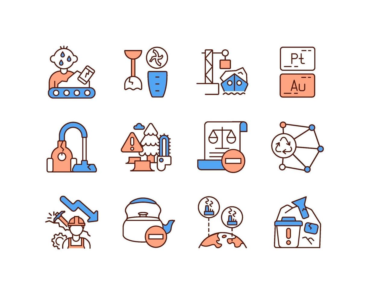 Waste management RGB color icons set vector