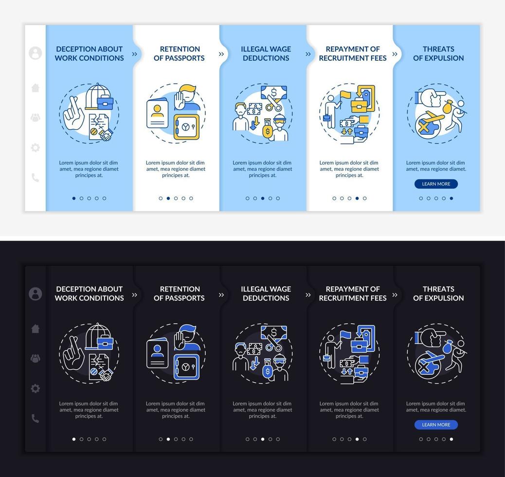 Migrant workers rights violations onboarding vector template