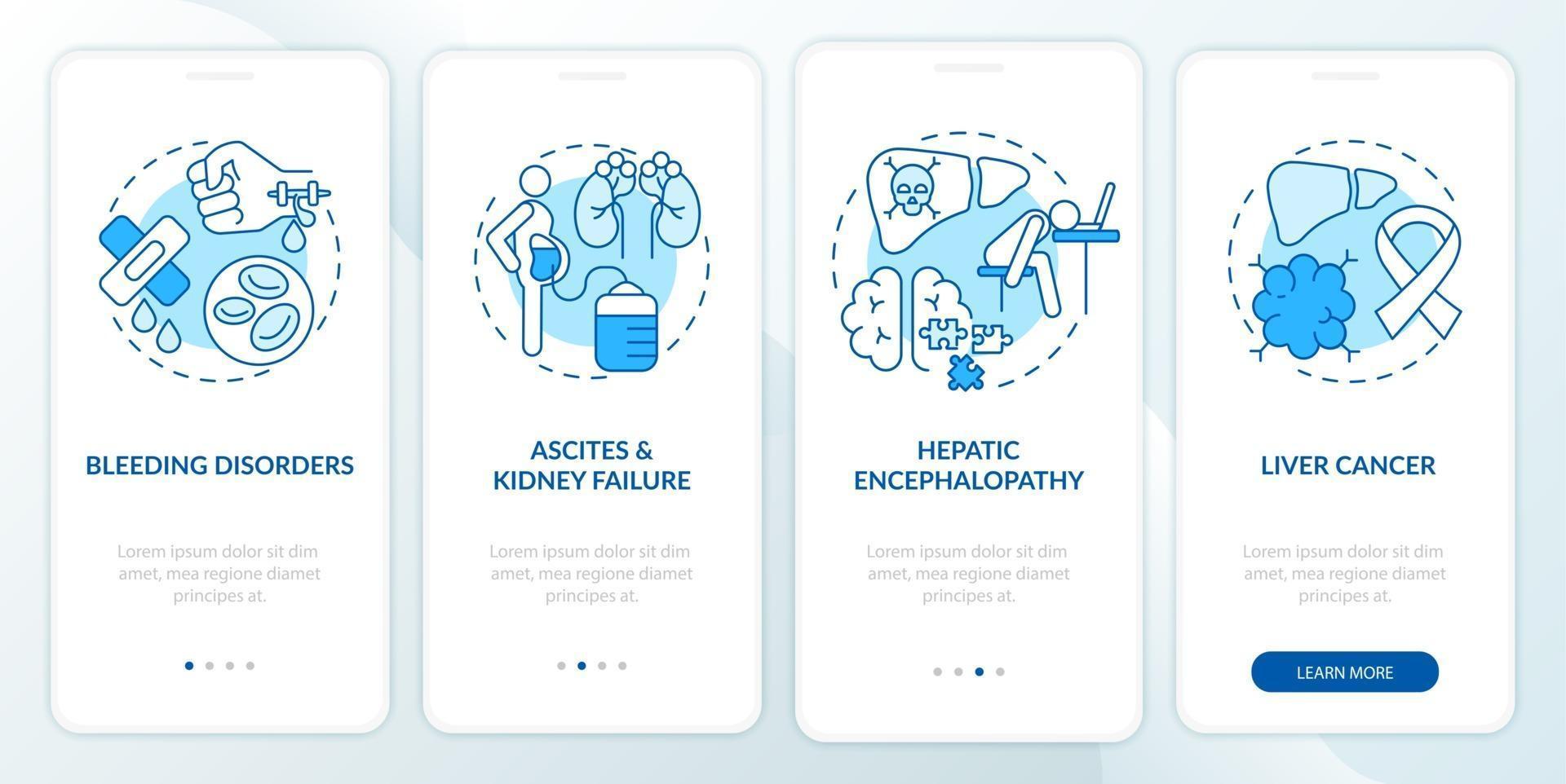 Hepatic failure outcome onboarding mobile app page screen with concepts vector
