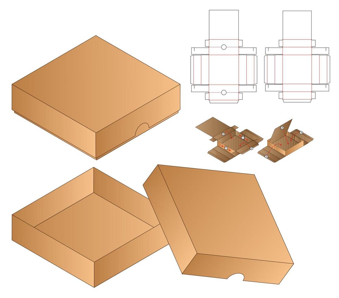 diseño de plantilla troquelada de embalaje de caja. Maqueta 3d vector