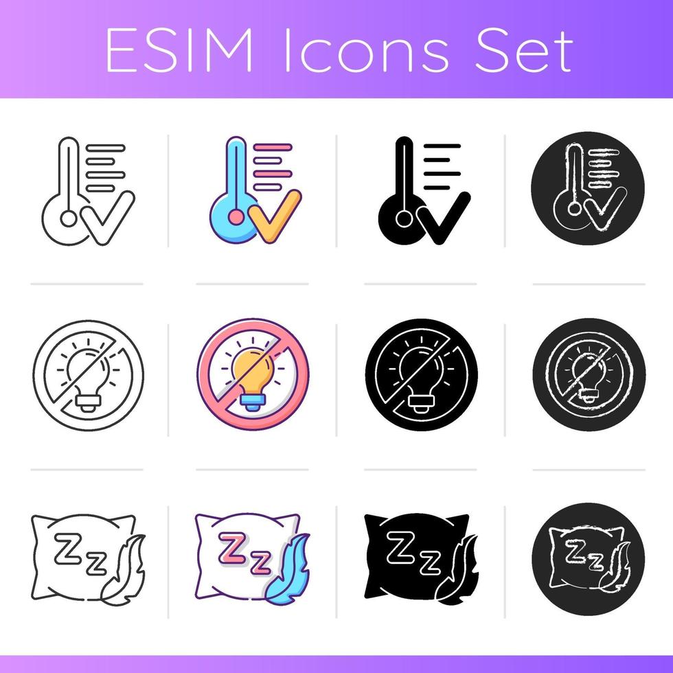 Prevent insomnia icons set vector