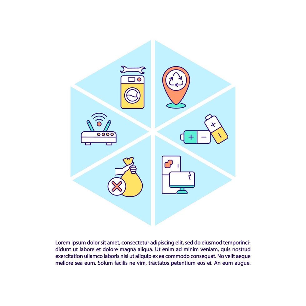 Iconos de línea de concepto de electrodomésticos desechados con texto vector