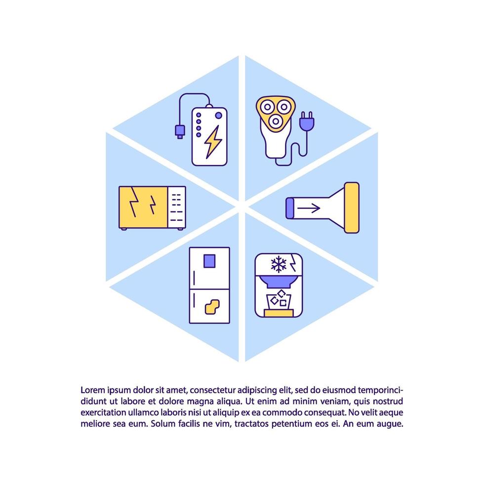 E-waste types concept line icons with text vector