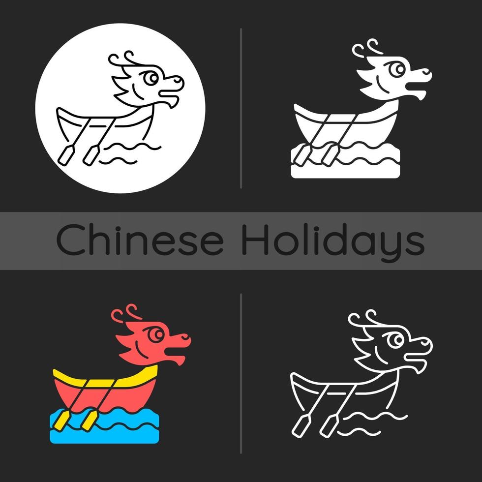 Dragon boat festival dark theme icon vector