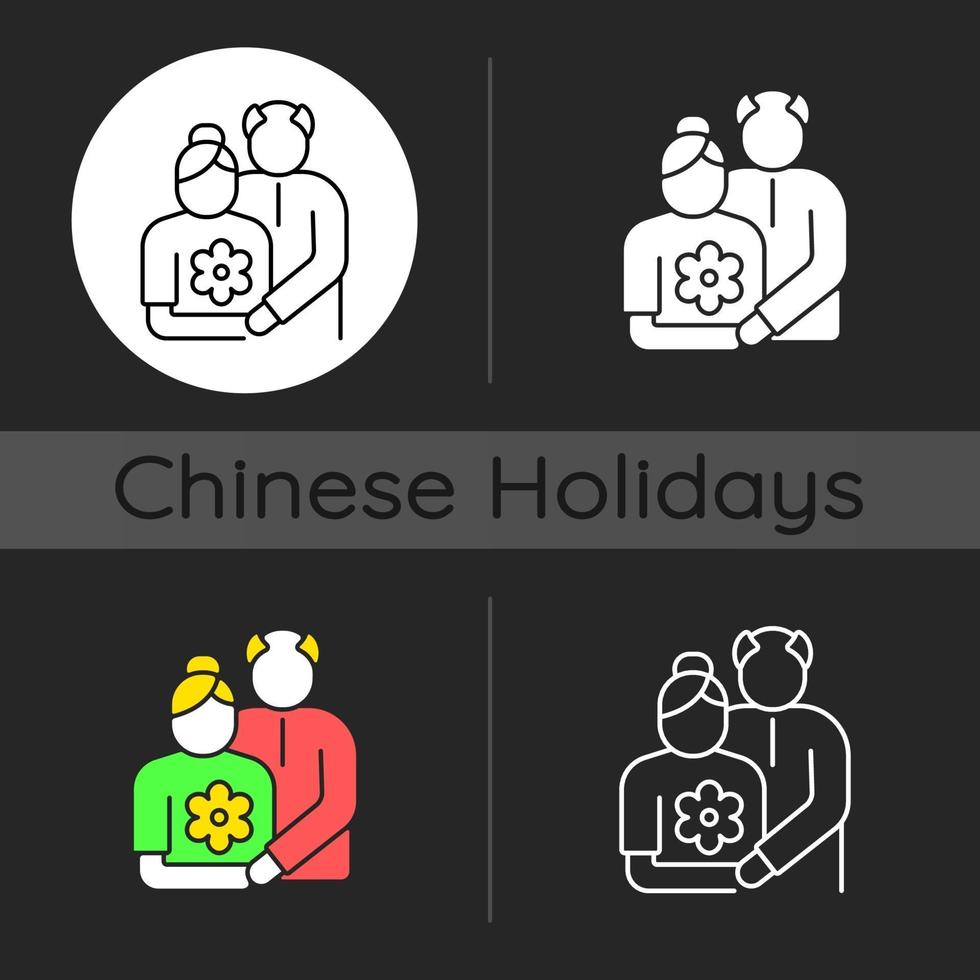 Old couple dark theme icon vector