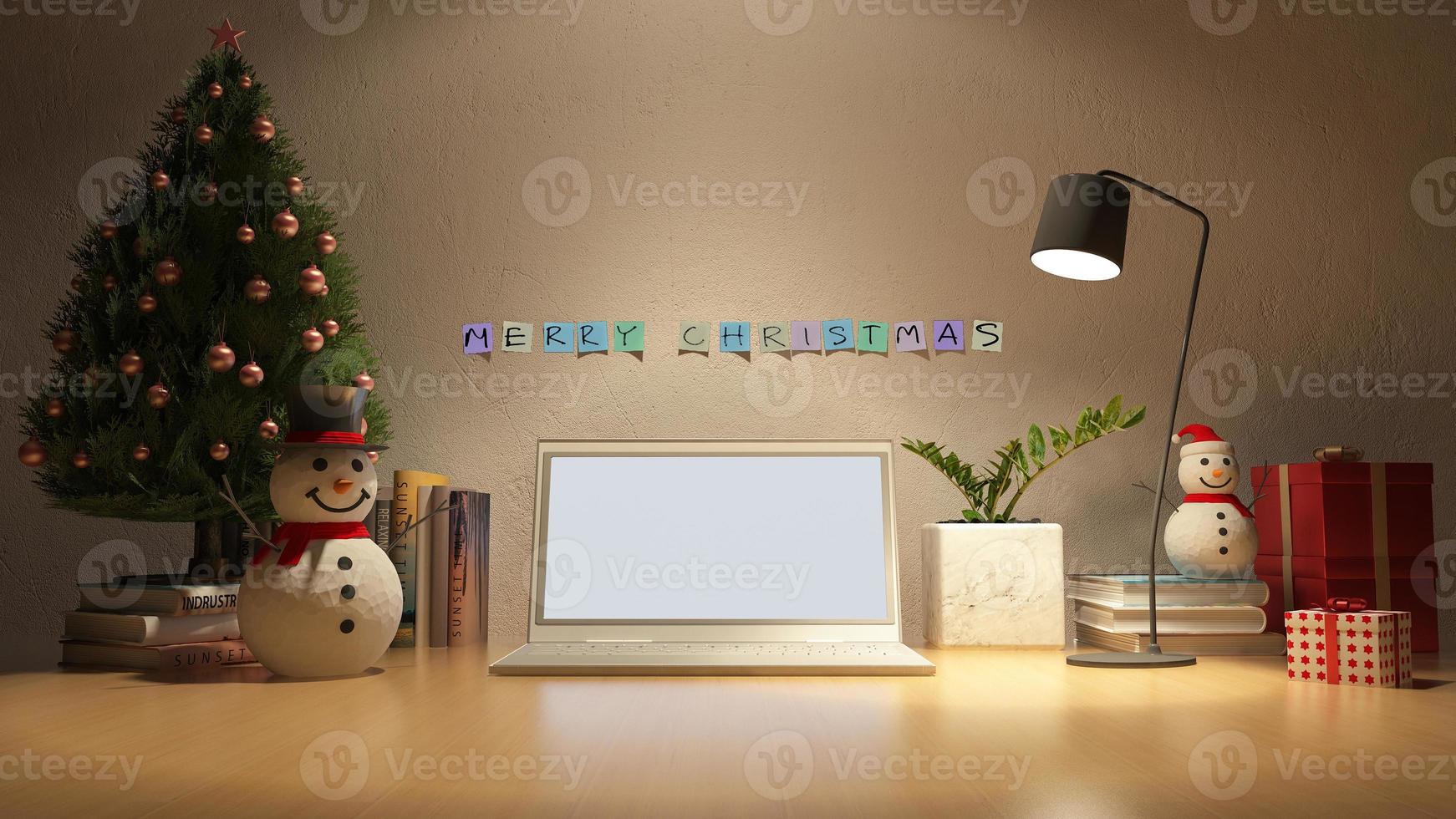 3d rendering image of working table on Christmas day photo