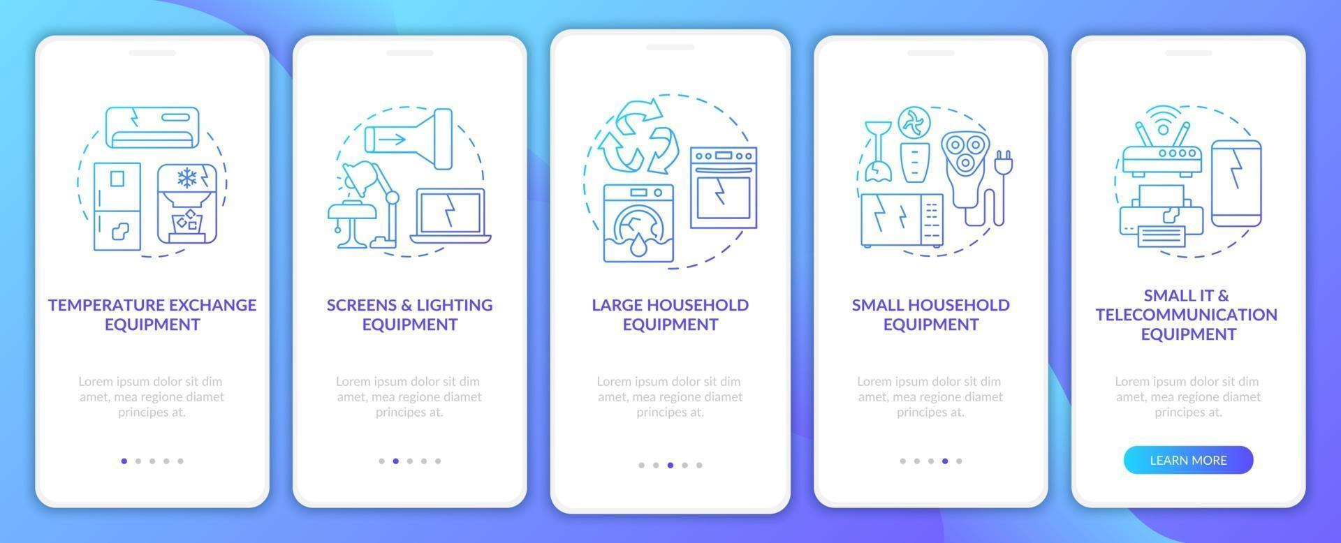 Toxic-waste types onboarding mobile app page screen with concepts vector