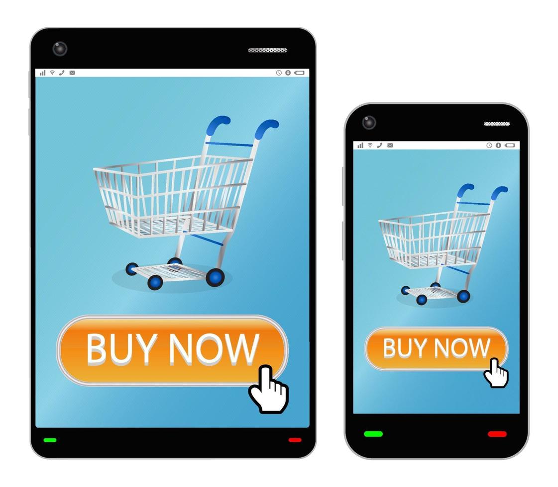 smartphone with shopping cart on a screen vector