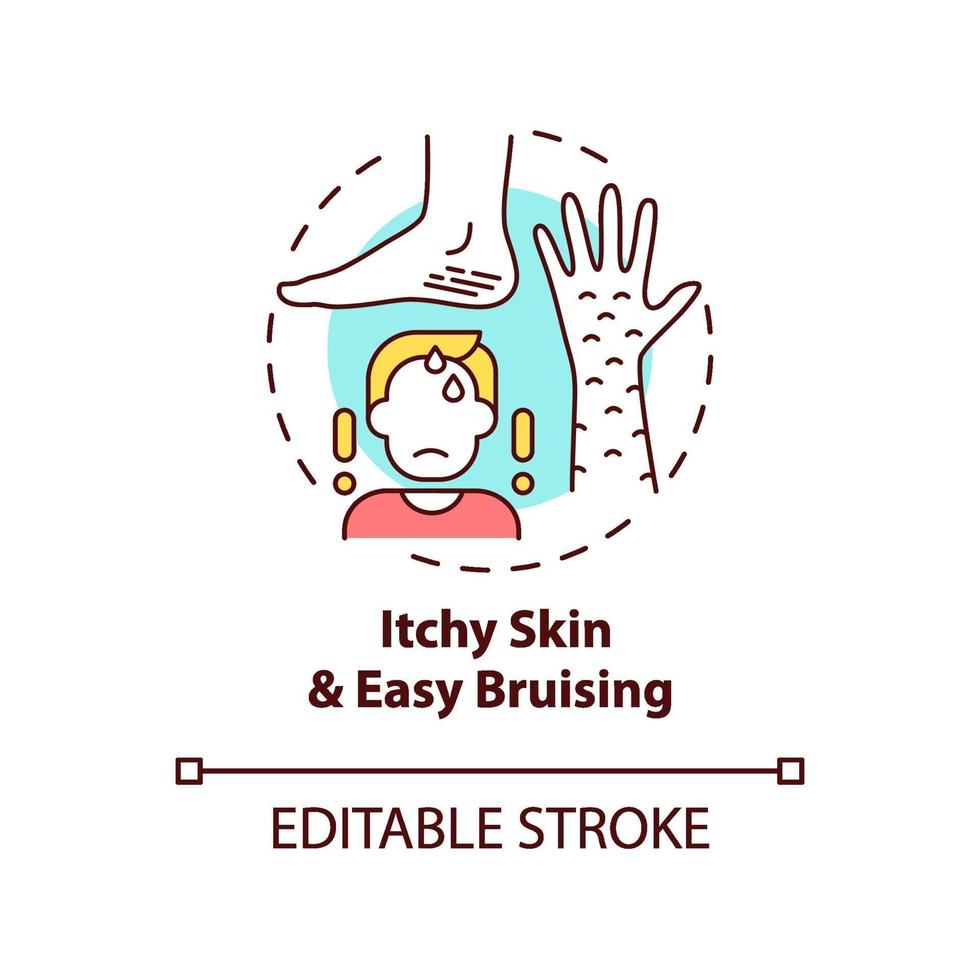 Itchy skin and easy bruising concept icon vector