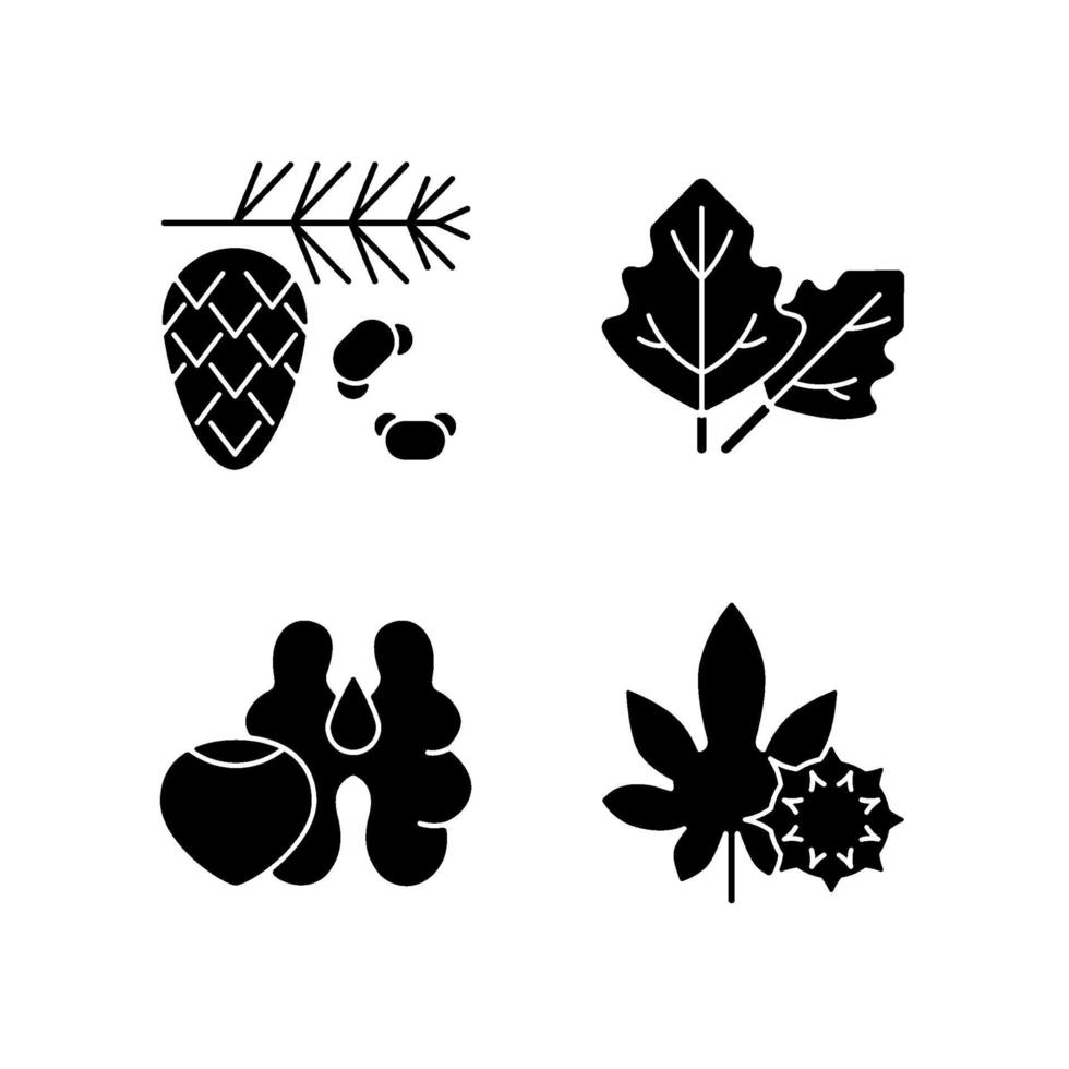 Cause of allergic reaction black glyph icons set on white space vector