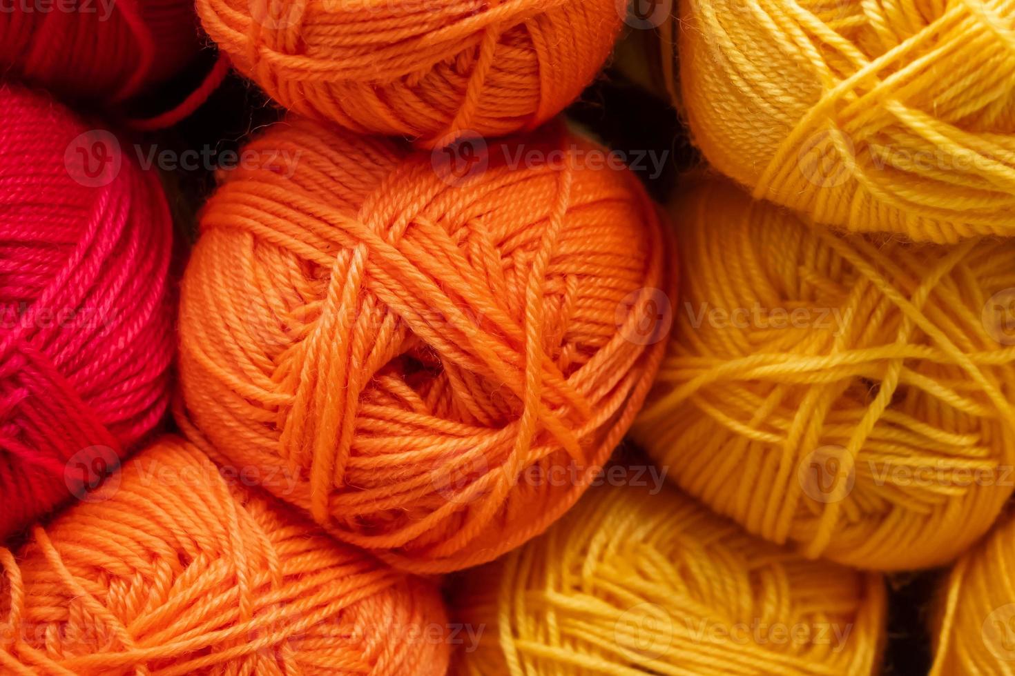The texture of multi-colored fluffy woolen threads for knitting photo