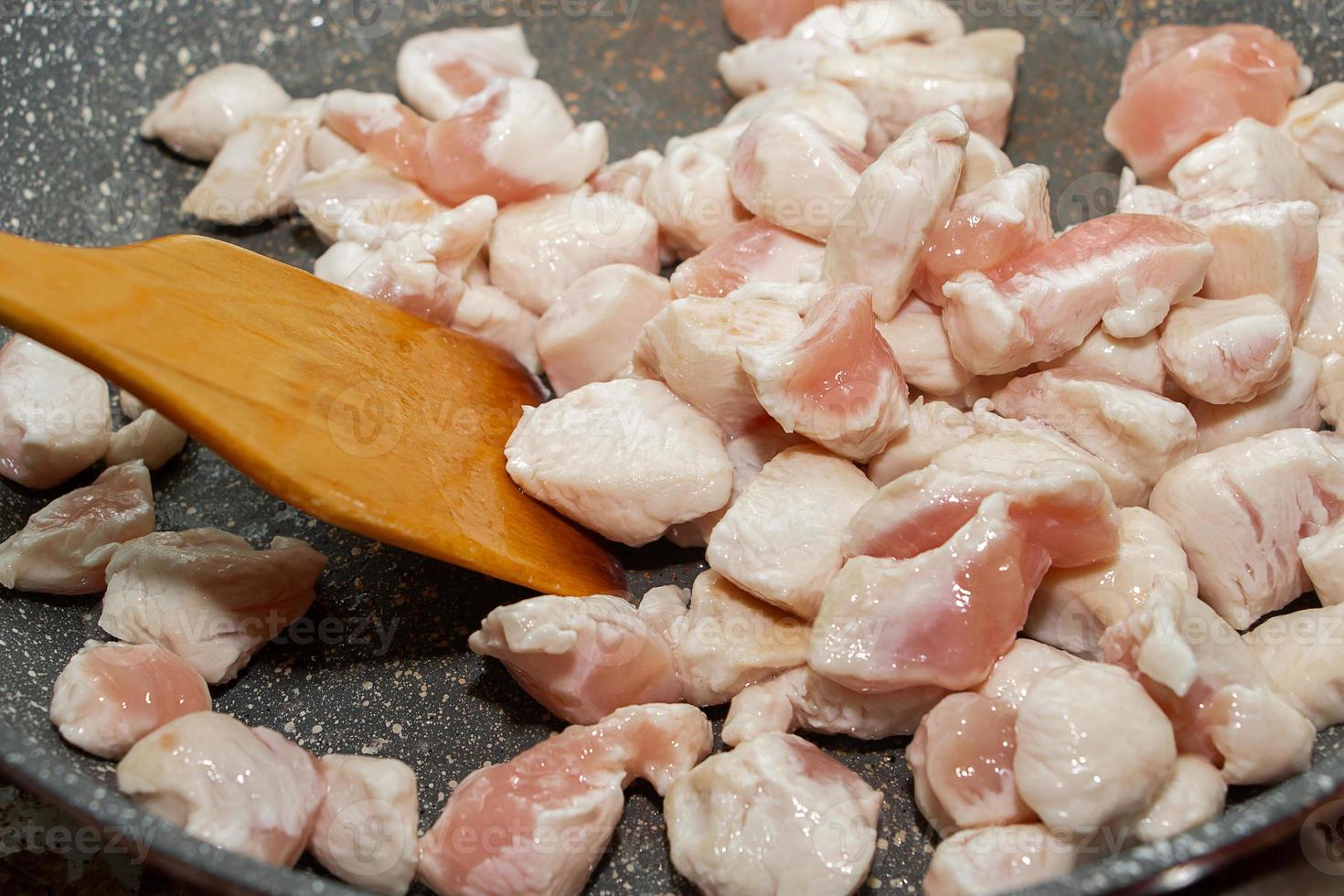 Slices of fried chicken in a pan photo