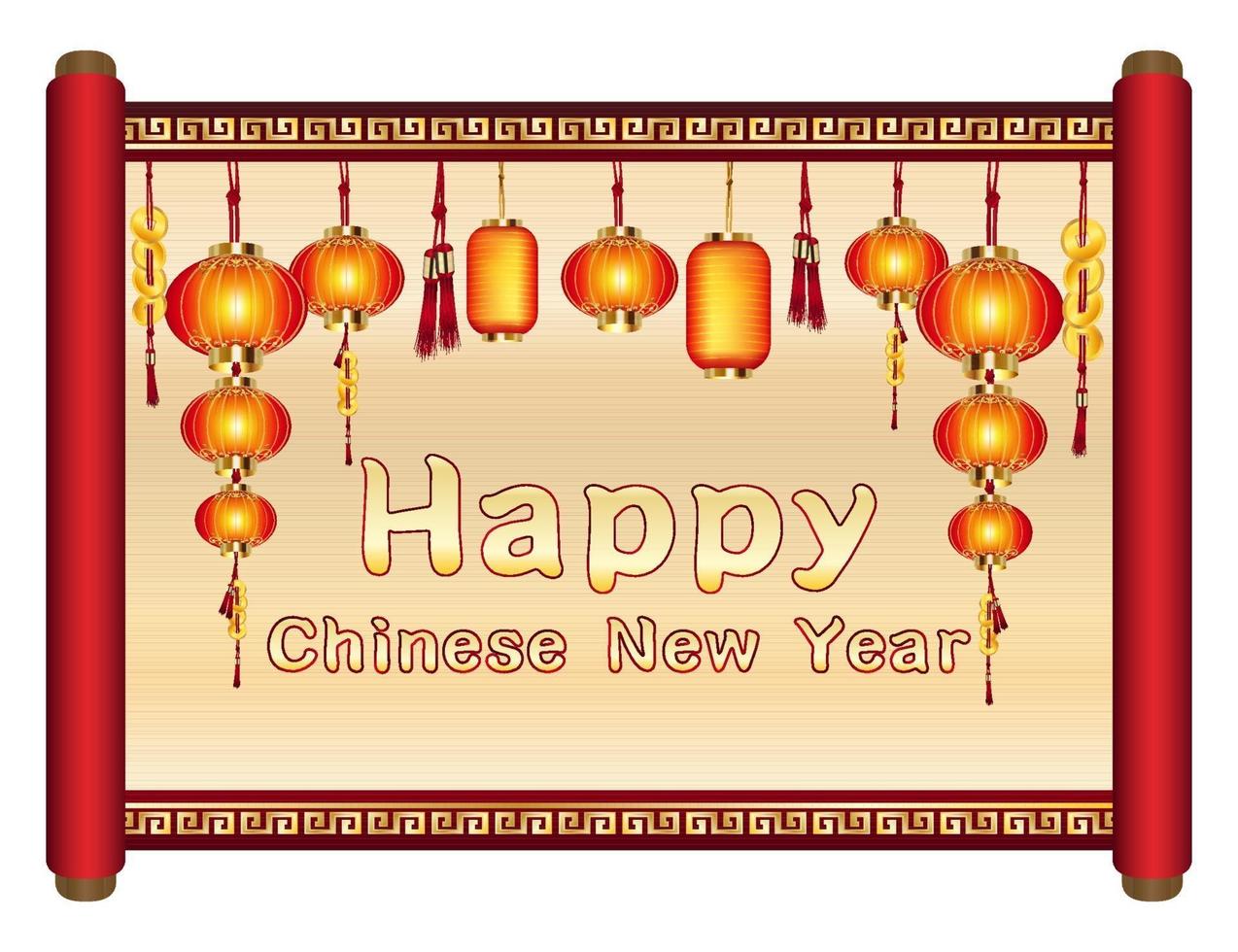 happy chinese new year on chinese scroll vector