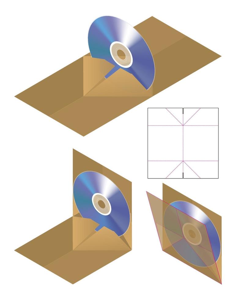 maqueta de sobre de disco emergente con corte de línea troquelada vector