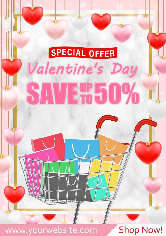 Valentines Day Shopping Sale greeting card banner vector