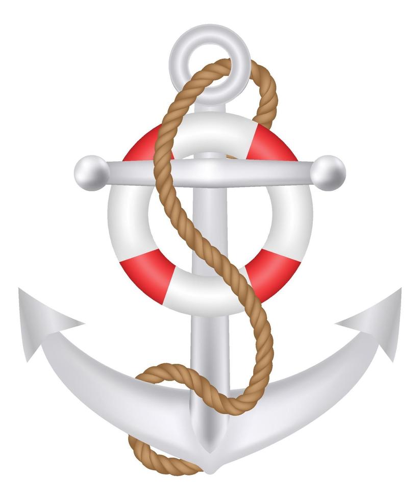 anchor with rope and safety buoy logo vector