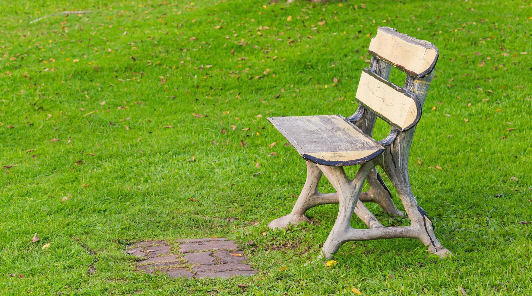 Chair with no people sitting on a lawn in a park photo