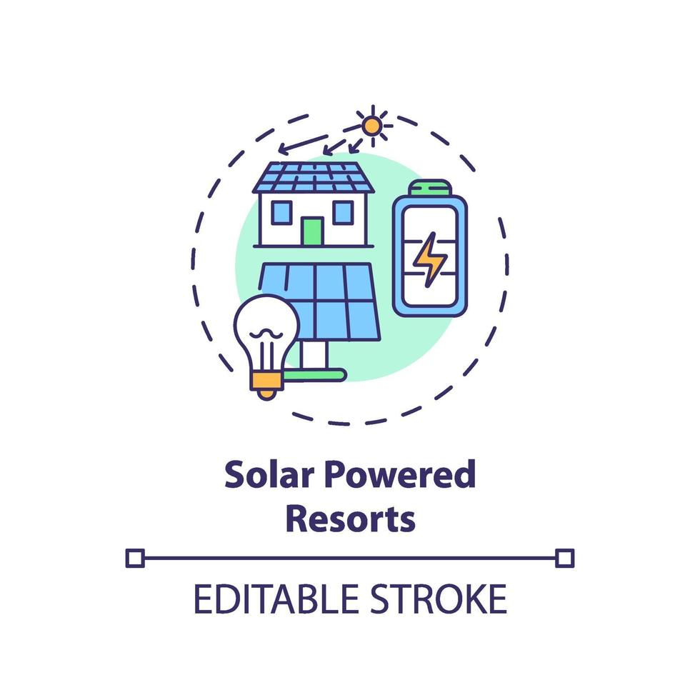 icono de concepto de complejos turísticos con energía solar vector